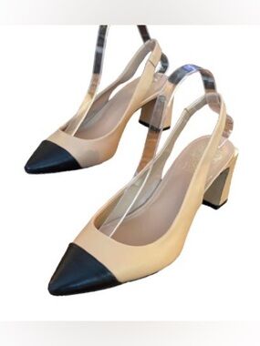 Vince Camuto Hamden beige & blk two tone slingback pumps WM 7 old money